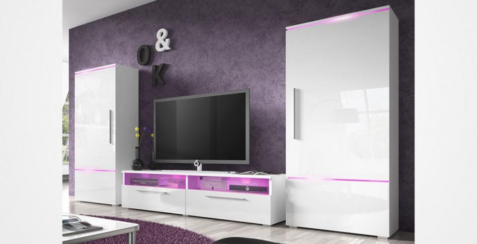 Ensemble meuble TV ANDERSON blanc brillant laqué a