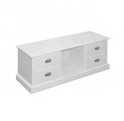 Meuble TV colonial blanc 4 tiroirs - table basse b