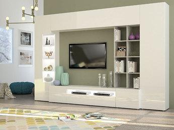 Ensemble meuble TV blanc laqué et effet béton desi