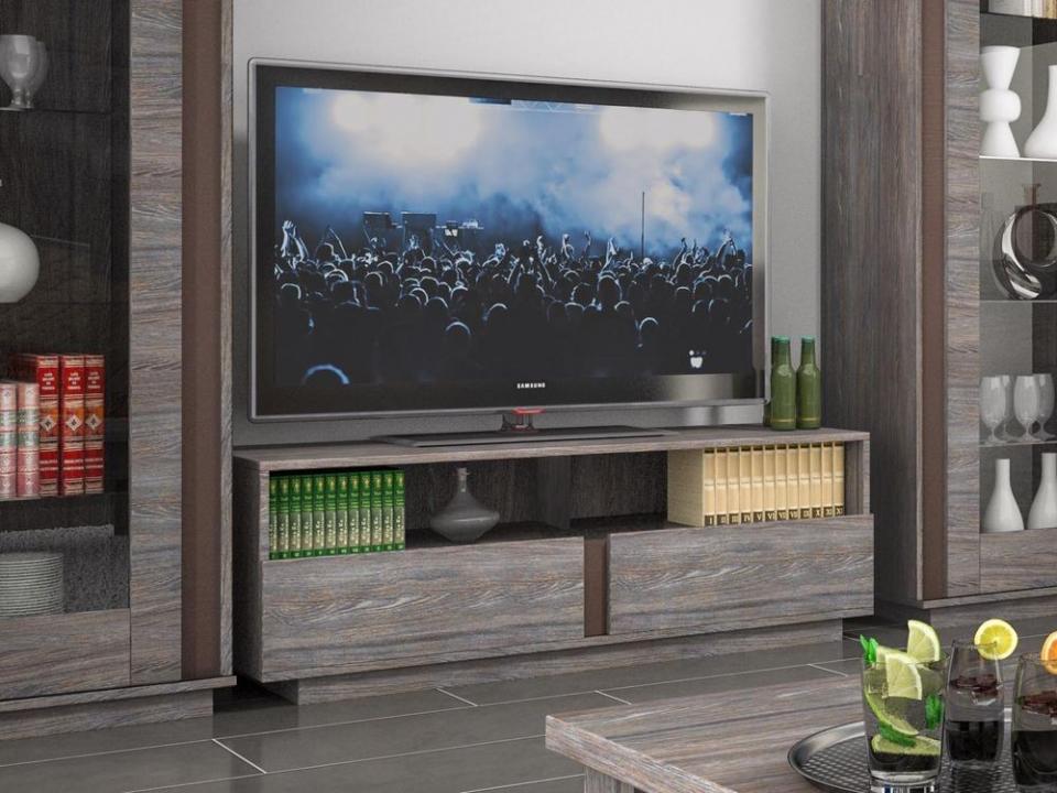 Meuble tv-hifi DELPHINA 2 tiroirs chêne marron dor