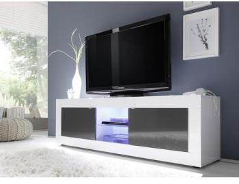 Meuble TV blanc et gris anthracite avec LED - Lern
