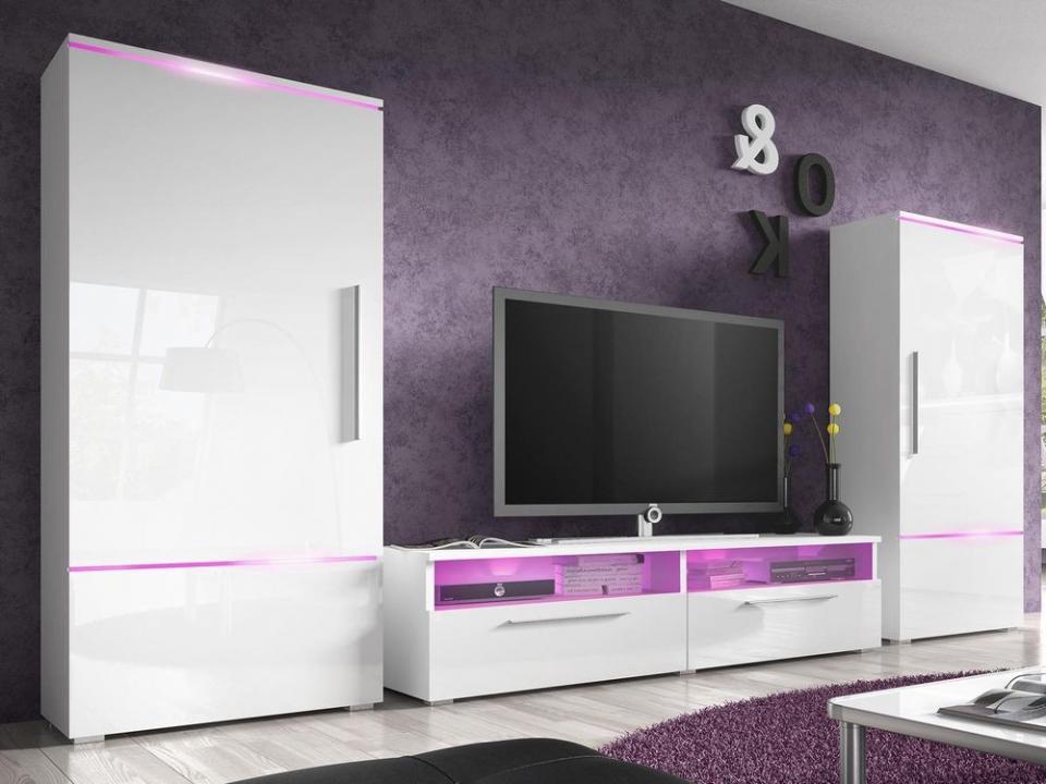 Mur tv-hifi AMITE 4 portes blanc sans led