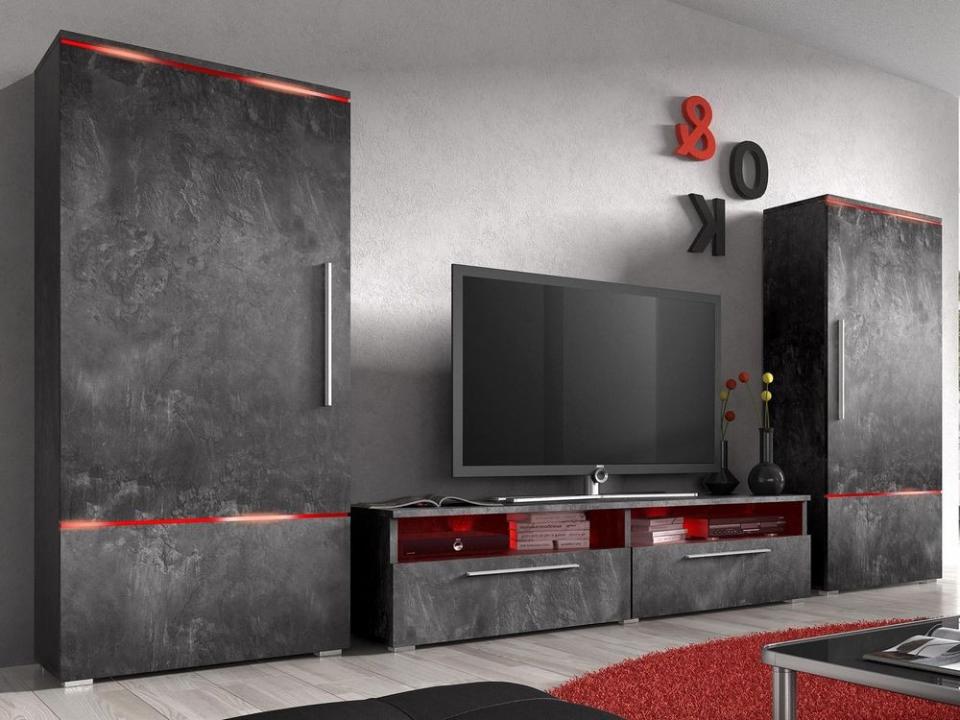 Mur tv-hifi AMITE 4 portes beton sans led