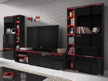 Mur tv-hifi ANIMAL 3 portes noir avec led Mur tv-hifi ANIMAL 3 portes
