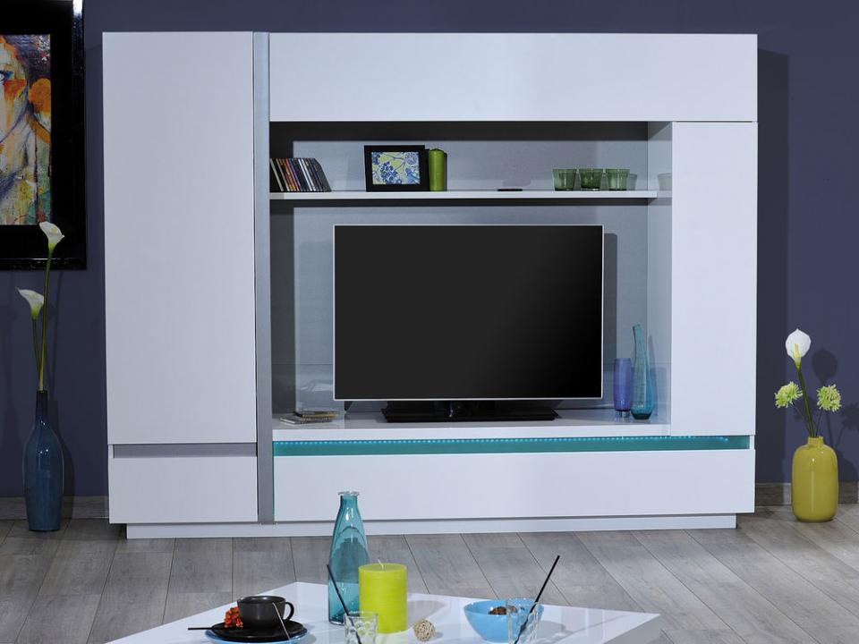 Mur tv-hifi CRISS blanc laqué avec led