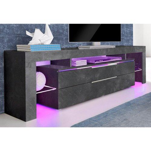 Meuble Tv Bas Design 2 Tiroirs + Niches + étagères