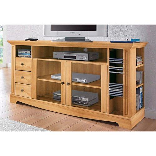 Meuble Tv 2 Portes + 3 Tiroirs En Pin Massif, Home