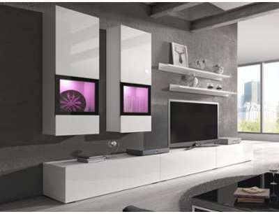 Mur tv-hifi BABEL 5 portes blanc laqué avec led Mur tv-hifi BABEL 5 portes