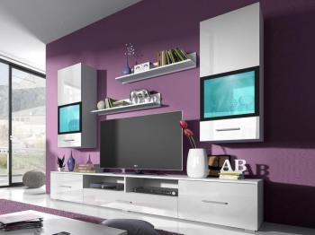 Mur tv-hifi SAUNA 01 5 portes blanc avec led Mur tv-hifi SAUNA 01 5 portes