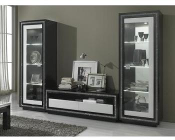 Mur tv-hifi PERLA 2 tiroirs noir laque blanc laque Mur tv-hifi PERLA 2 tiroirs