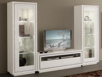 Mur tv-hifi PERLA 2 tiroirs blanc laqué avec led Mur tv-hifi PERLA 2 tiroirs
