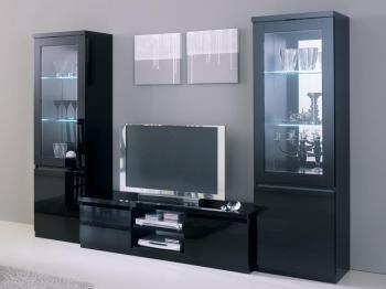 Mur tv-hifi ROMEO noir laque sans led Mur tv-hifi ROMEO noir laque