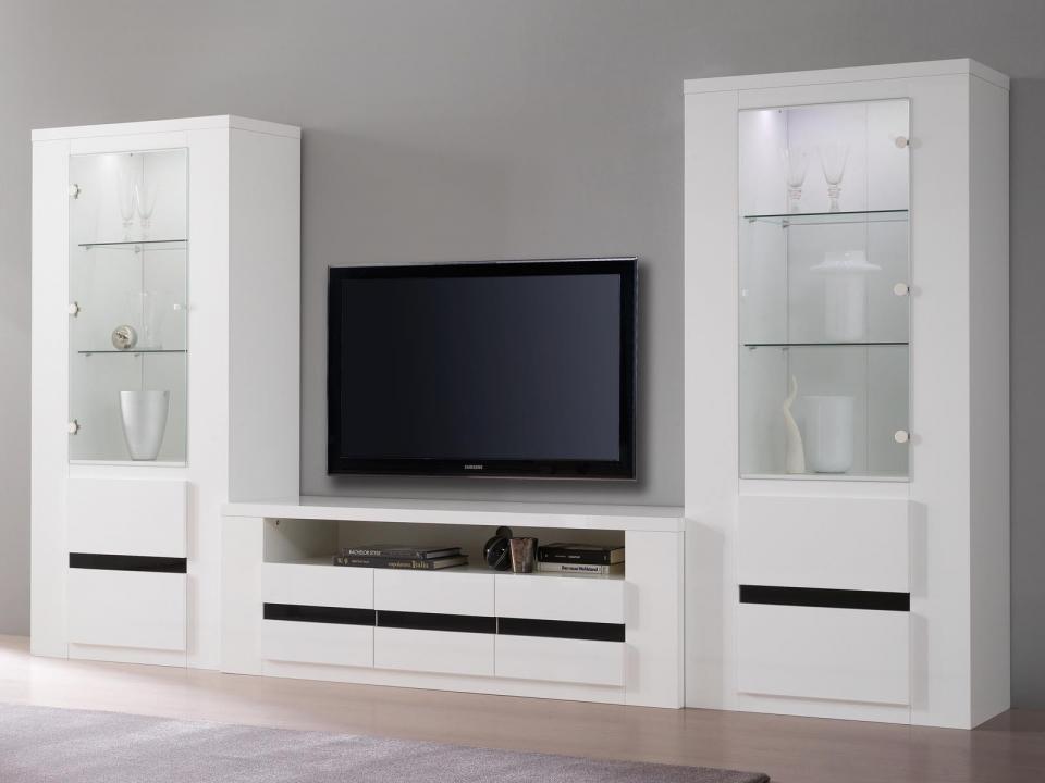 Mur Tv-hifi TOSCA blanc laqué/noir laqué