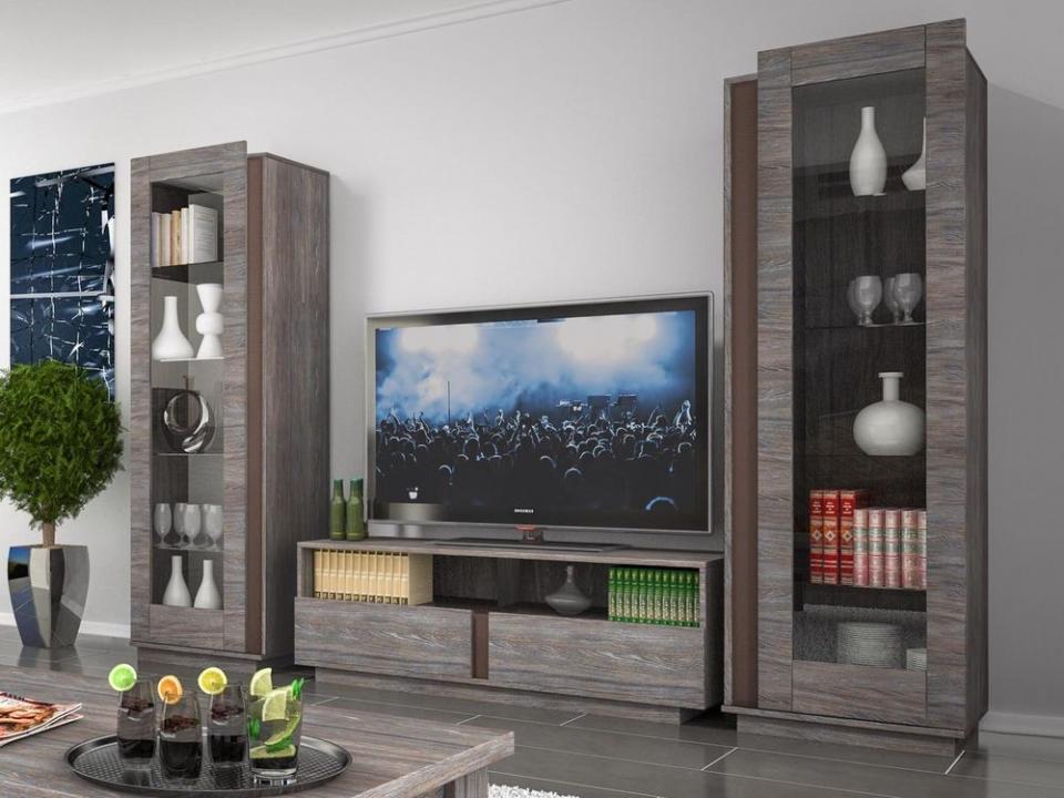 Mur tv-hifi DELPHINA chêne marron doré
