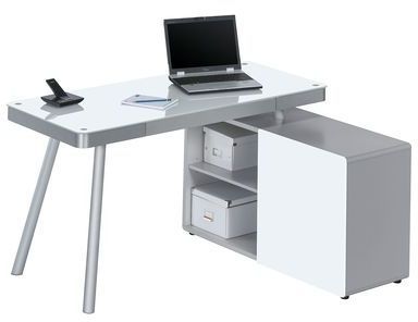Bureau pour ordinateur Suita - Verre blanc / Alumi