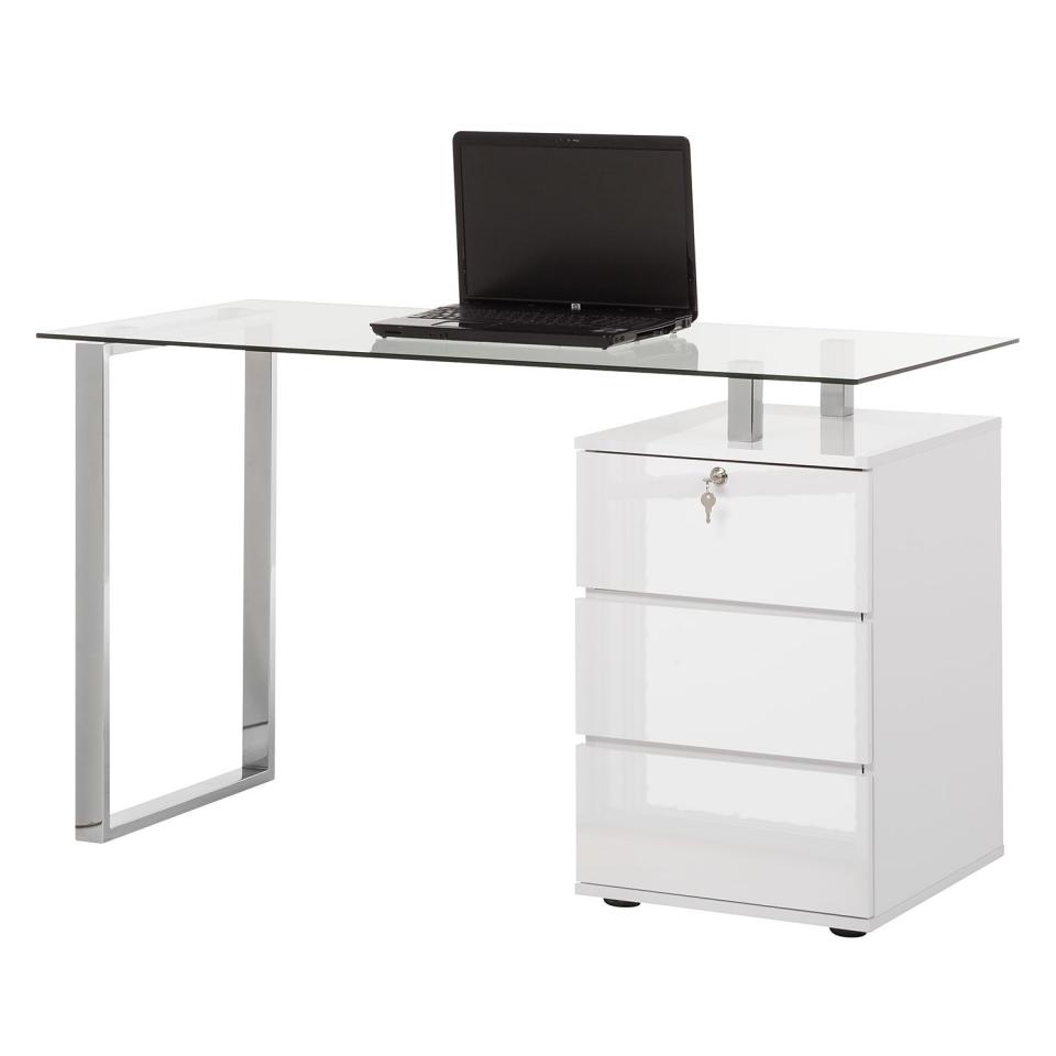 Bureau pour ordinateur Sima - Blanc brillant / Chr