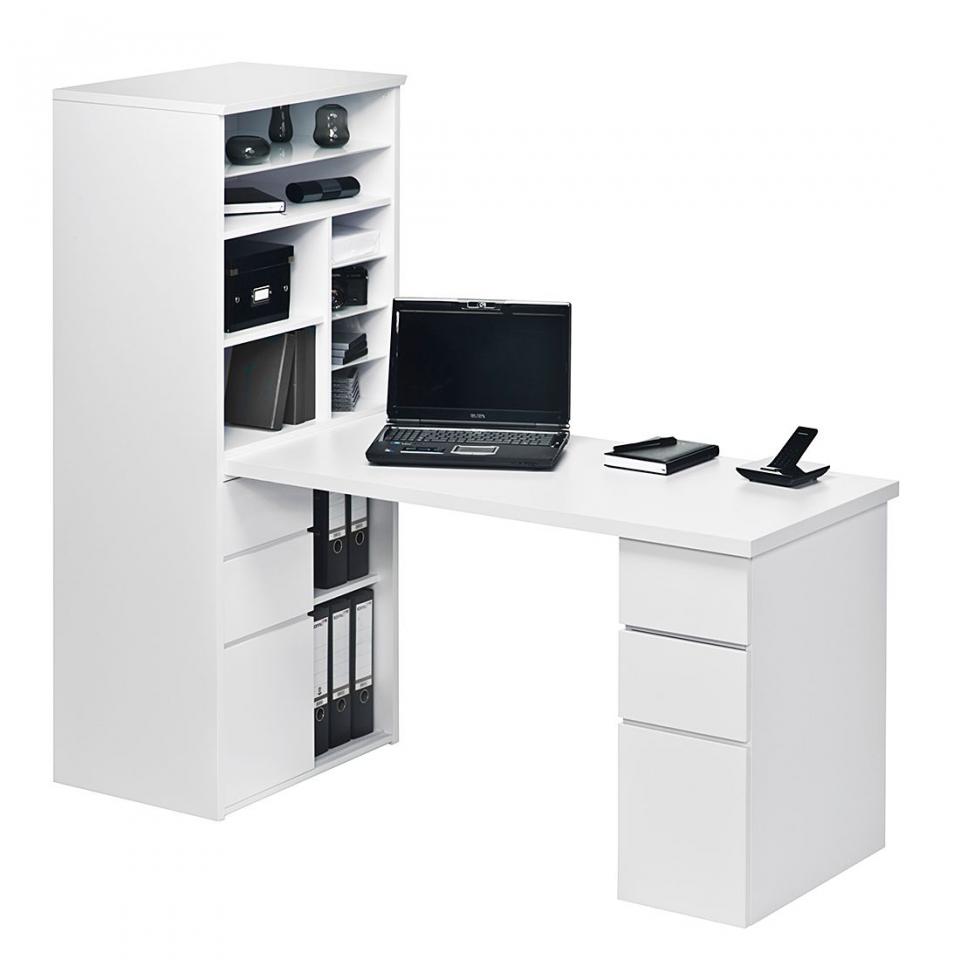 Bureau avec étagère Leela - Blanc brillant