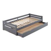 Lit gigogne en bois 90x190 cm avec 1 sommier à lat