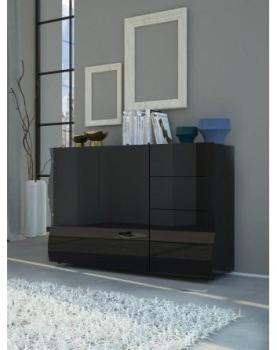 Buffet design noir laqué 2 portes 4 tiroirs Onda 1