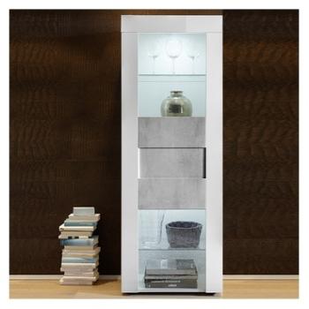 Vitrine blanc laqué brillant et effet béton FACTOR