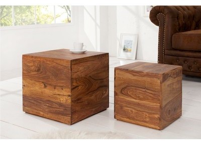 Set de 2 tables d appoint bois sheesham Makassar