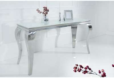 Console baroque en acier inox/verre blanc Armelle