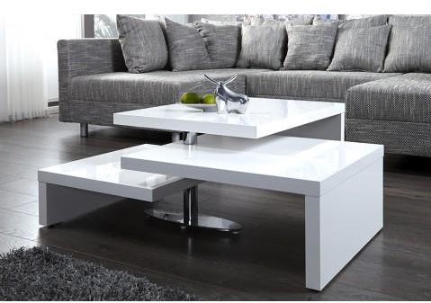 Table basse design 3 plateaux pivotants blanc laqué Table basse design 3 plateaux