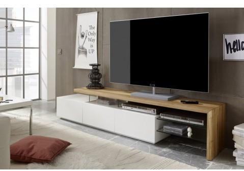 Meuble TV design en bois massif chêne huilé blanc 3 Meuble TV design en bois massif