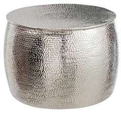 Table ronde en aluminium martelé argent