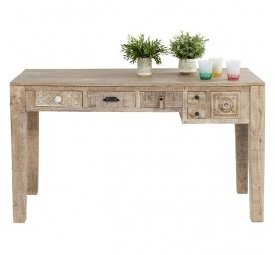 Bureau design en bois manguier laqué 5 tiroirs Aca