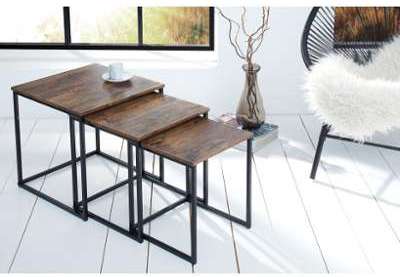 Set de 3 Tables Gigognes bois vintage métal Fusion