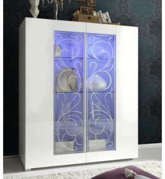Vitrine design LED blanc baroque arabesques 2 port