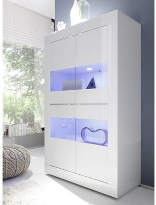 Vitrine design LED laqué blanc 4 portes - Lernig