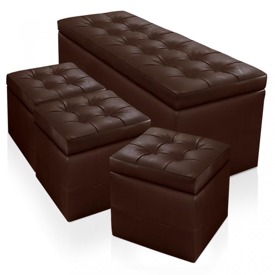 Banquette Coffre Panky XL + 3 poufs Marron