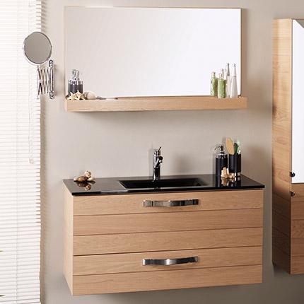 Ensemble miroir+meuble avec vasque intégrée noire