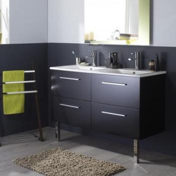 Meuble de salle de bain noir brillant avec double
