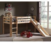 Lit mezzanine en pin massif 90x200cm avec toboggan