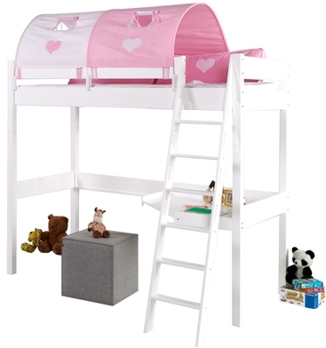 Lit mezzanine 90x200 cm en hêtre massif coloris bl