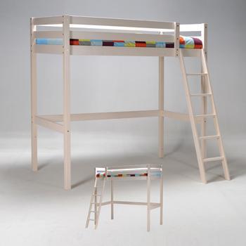 Lit mezzanine STUDIO 90x190 1 sommier Blanchi Lit mezzanine STUDIO 90x190