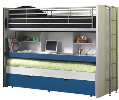 Lit mezzanine combiné 90x200 cm avec bureau et tir