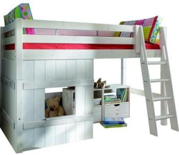 Lit mezzanine en pin massif coloris blanc 90x200 a