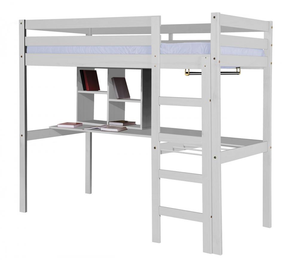 Lit Mezzanine Foster en pin massif 90 x 190cm Blan