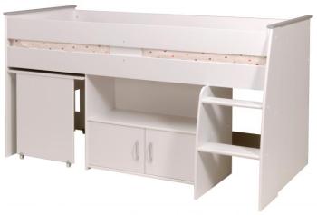 Lit mezzanine blanc combiné avec un bureau et rang
