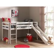 Lit mezzanine en pin massif 90x200cm avec toboggan