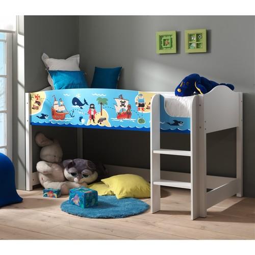 Lit Enfant Mezzanine Bois Blanc 90x200 Pirate - Te