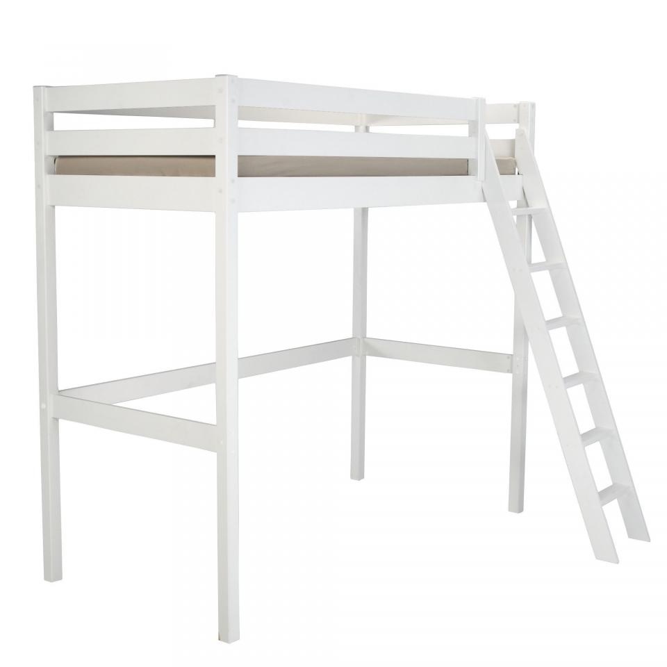 Lit mezzanine 1 place blanc avec sommier (90x200cm