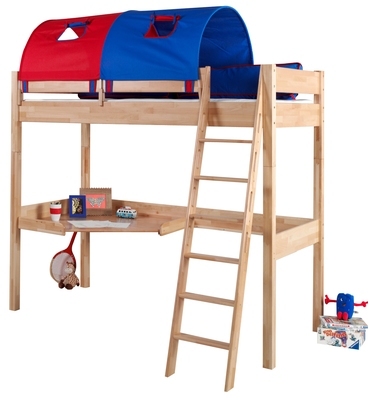 Lit mezzanine 90x200 cm en bois massif de hêtre av