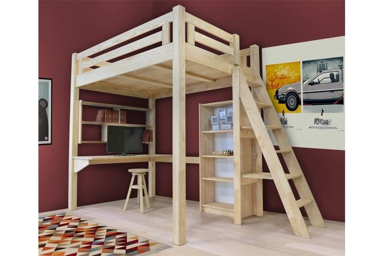 Lit Mezzanine Alpage bois + échelle hauteur réglab