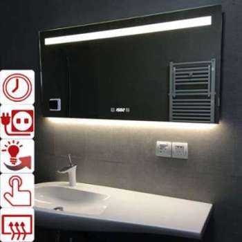 Miroir salle de bains LED Horloge Prise électrique Miroir salle de bains LED