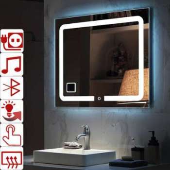 Miroir salle de bain led Prise électrique music rectangulaire Miroir salle de bain led Prise